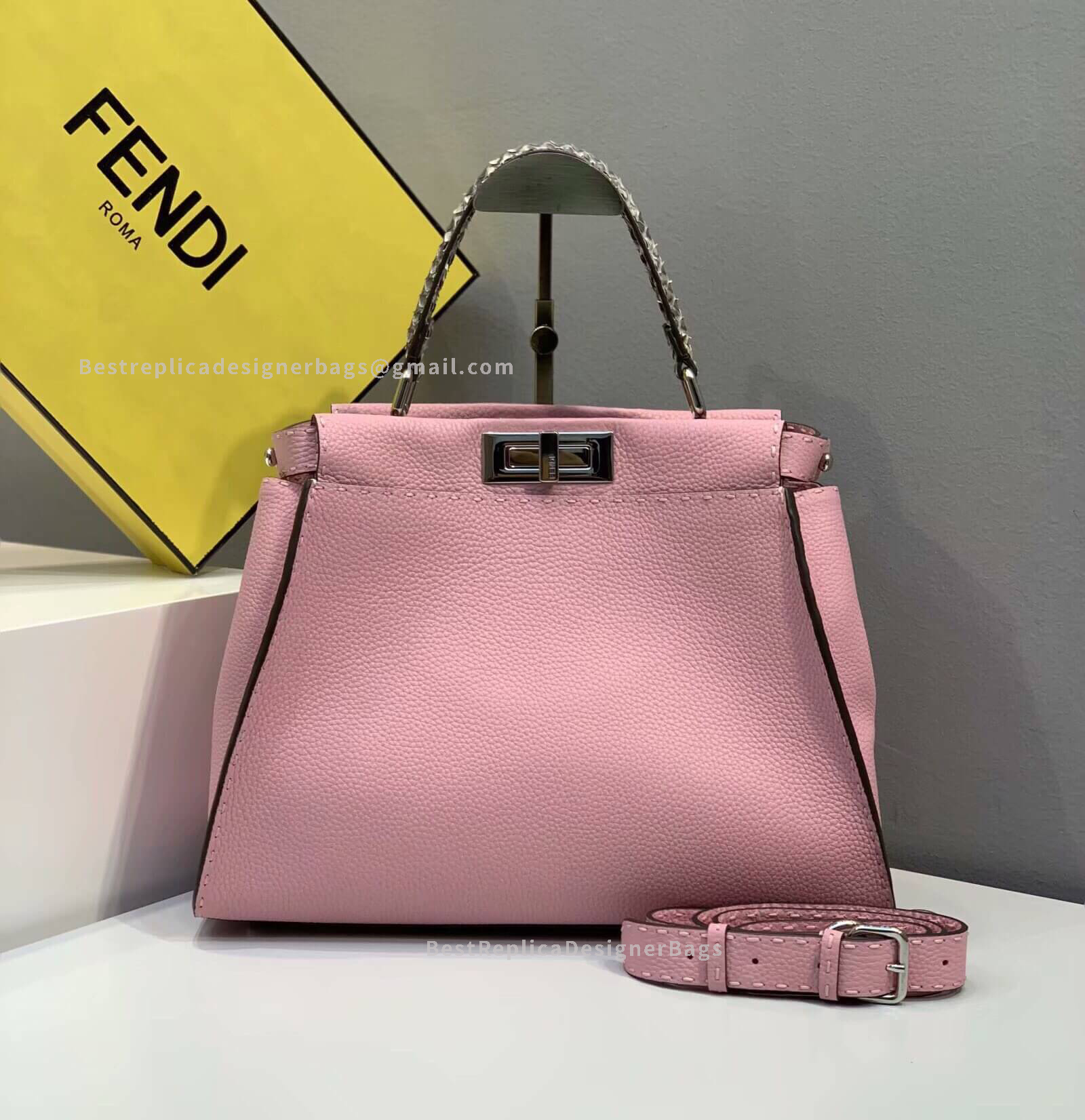 Fendi Peekaboo Iconic Medium Pink Roman Leather Bag 5290M